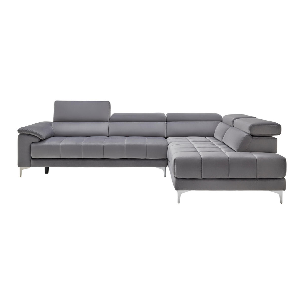 ECKSOFA in Samt Dunkelgrau  - Dunkelgrau/Silberfarben, Modern, Kunststoff/Textil (299/210cm) - Livetastic