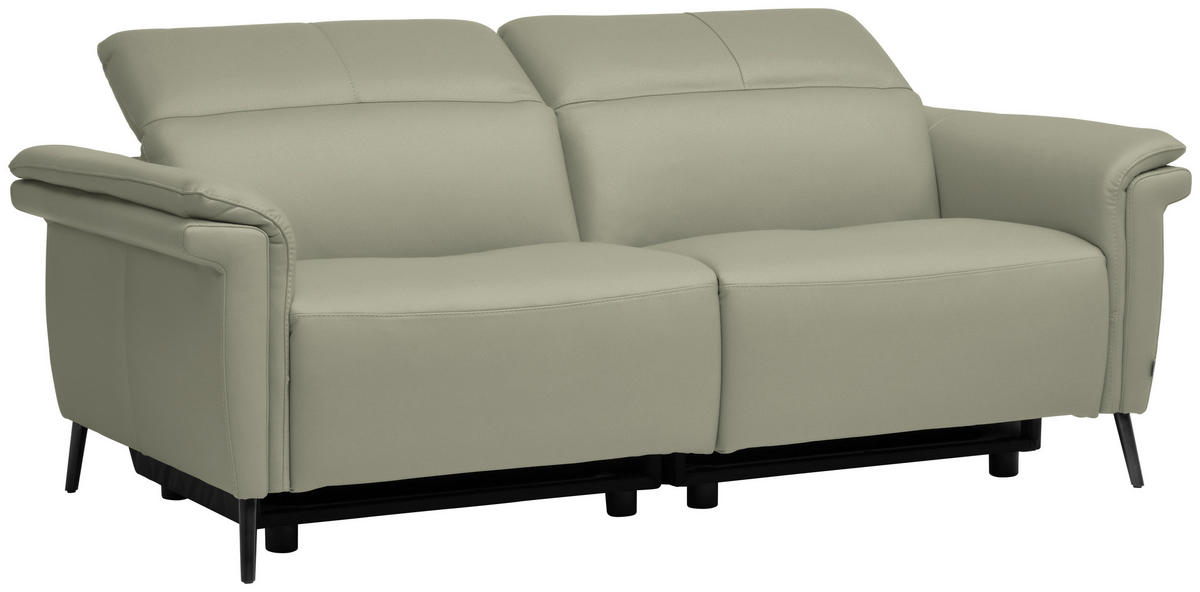 3-SITZER-SOFA Echtleder Hellgrau  - Hellgrau/Schwarz, Design, Leder/Metall (210/79/104cm) - Belluti