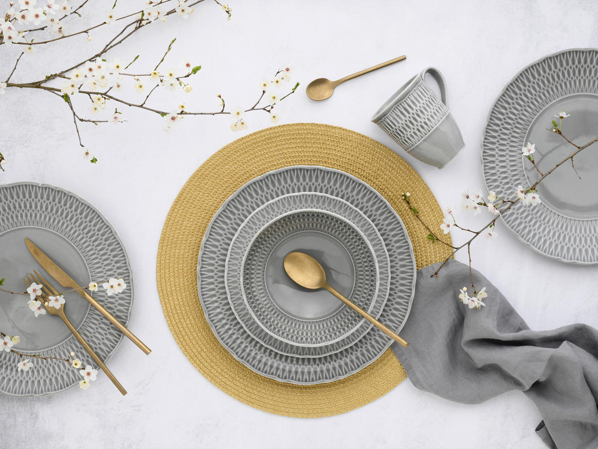KOMBINOVANÝ SERVIS, 16-dielne, porcelán - svetlosivá, Design, keramika - Creatable