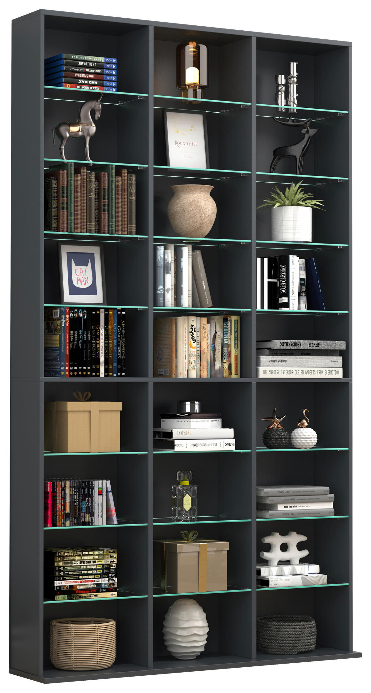 REGAL  102/181/23 cm Anthrazit  - Anthrazit, Design, Glas/Holzwerkstoff (102/181/23cm) - MID.YOU