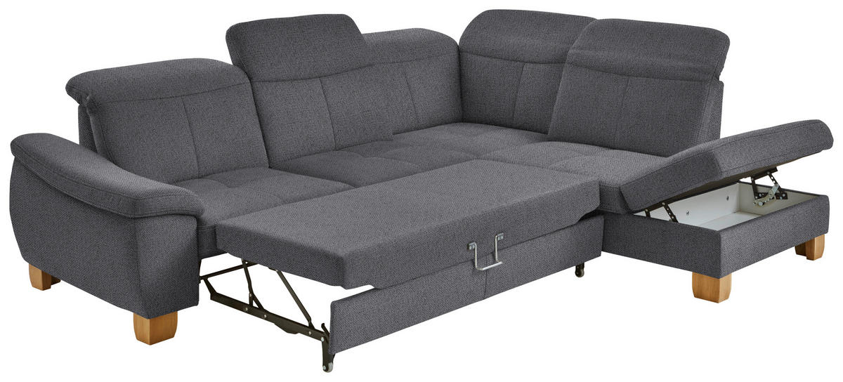 ECKSOFA in Flachgewebe Grau  - Wildeiche/Grau, Natur, Holz/Textil (301/243cm) - Voleo