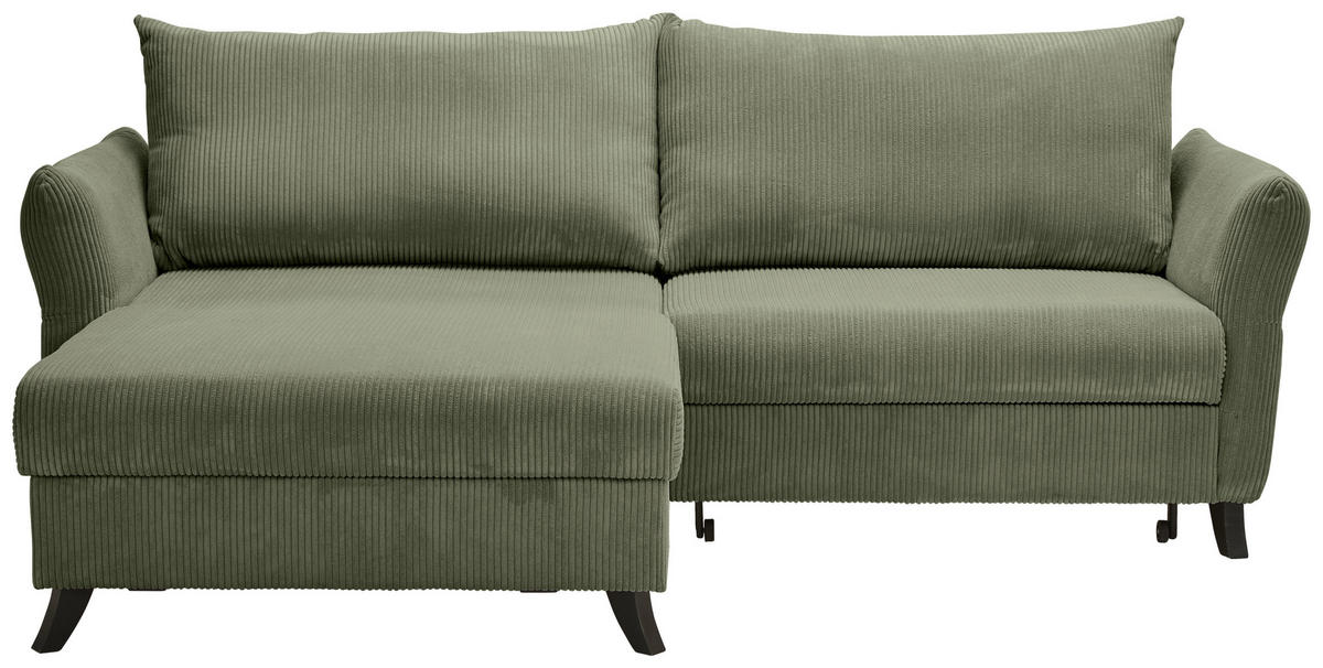 ECKSOFA  in Cord Khaki  - Khaki/Schwarz, ROMANTIK / LANDHAUS, Holz/Textil (245/159cm) - Stylife
