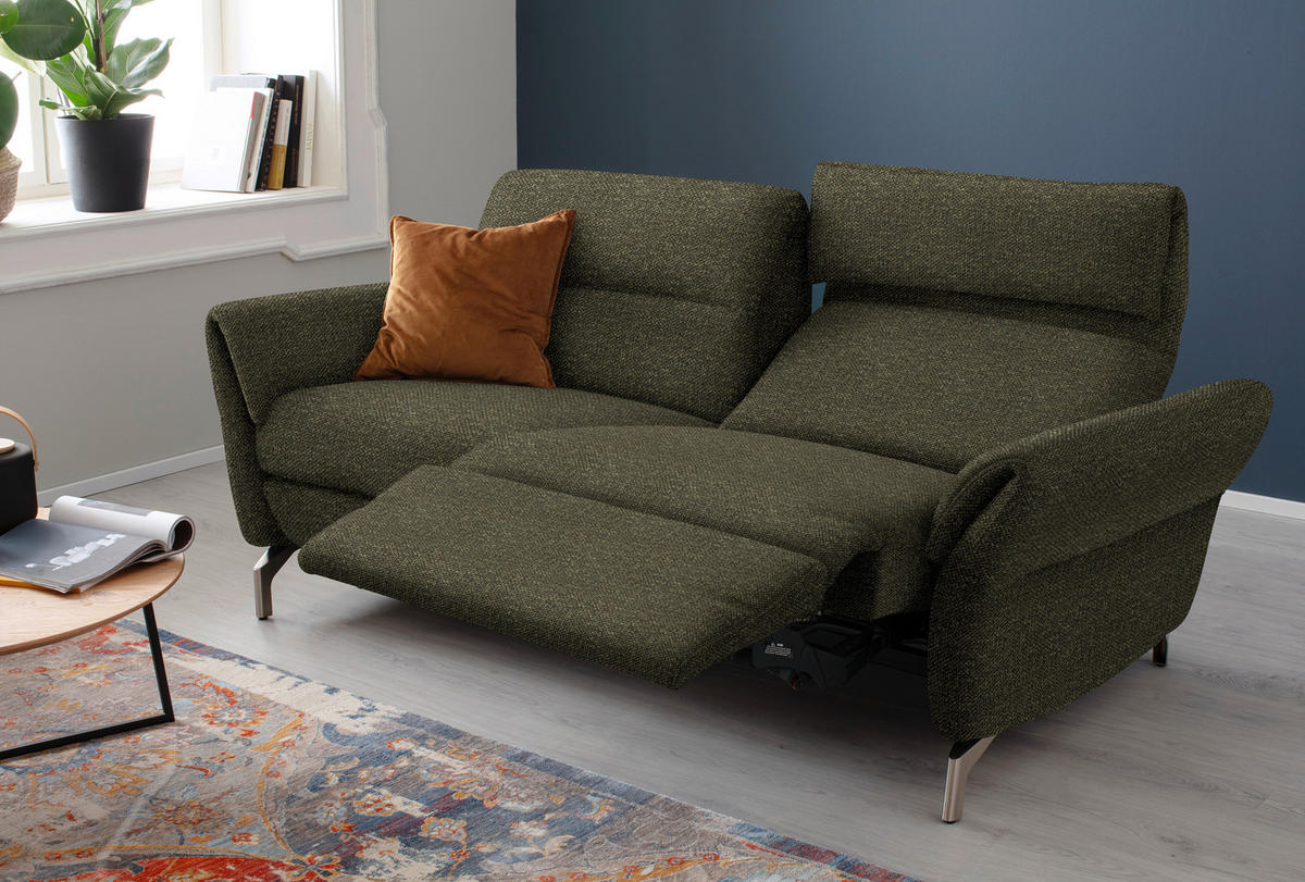 2-SITZER-SOFA Flachgewebe Khaki  - Khaki/Nickelfarben, Design, Textil/Metall (186/87/100cm) - Schöner Wohnen