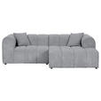 ECKSOFA Hellgrau Cord Zierkissen, Rücken echt  - Hellgrau/Schwarz, KONVENTIONELL, Kunststoff/Textil (250/162cm) - Carryhome