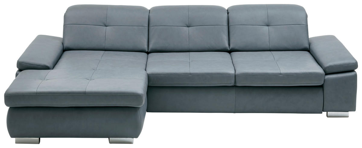 ECKSOFA  in Echtleder Grau  195/309 cm  - Alufarben/Grau, Design, Leder/Metall (195/309cm) - Beldomo Premium