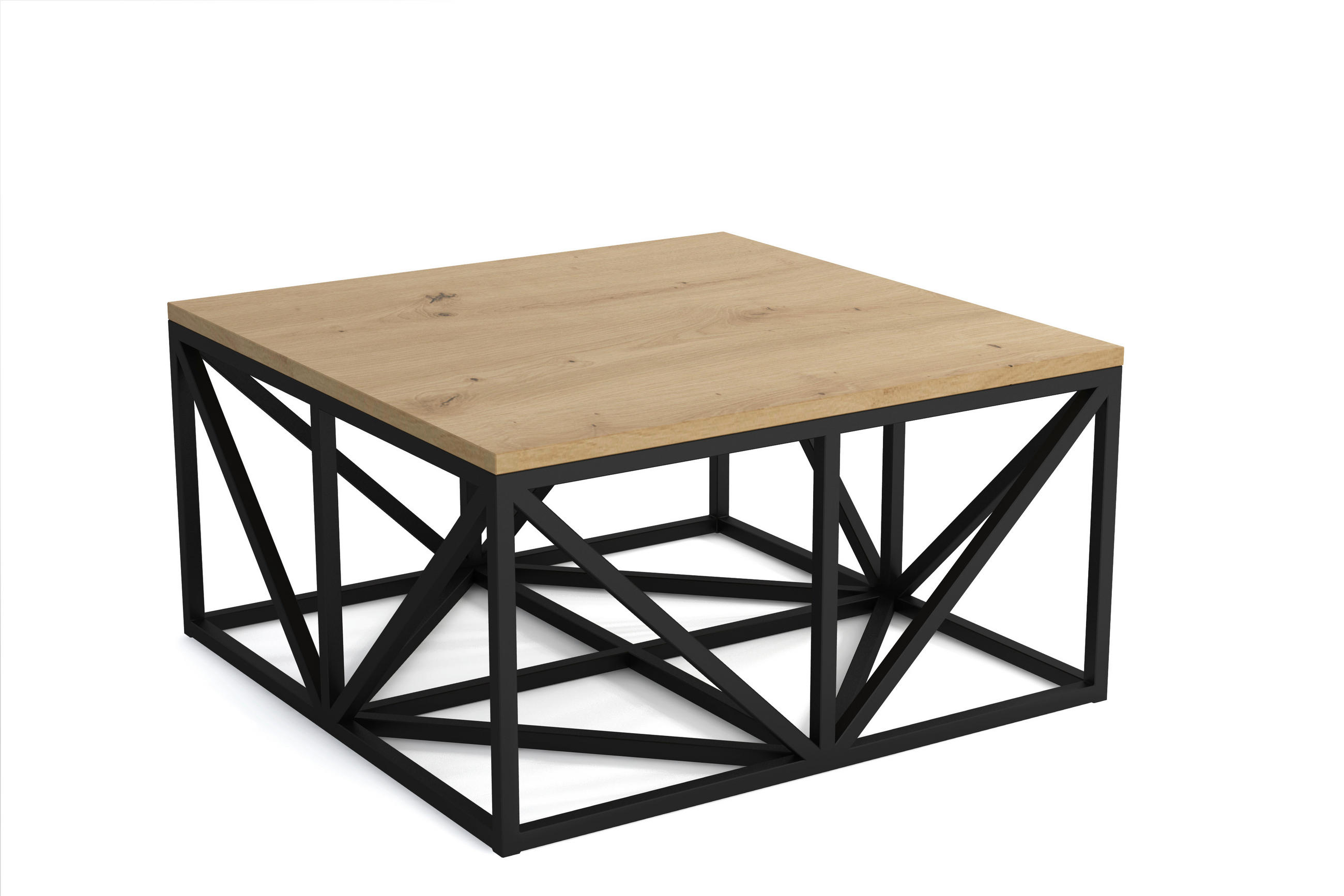 SOFFBORD i metall, trämaterial 80/80/42 cm  - svart/ek Artisan, Design, metall/trämaterial (80/80/42cm) - Stylife