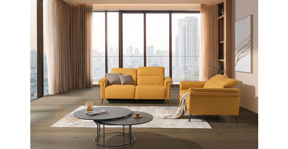 3-SITZER-SOFA Echtleder Currygelb - Currygelb/Schwarz, Design, Leder/Metall (210/79/104cm) - Emilio Belluti