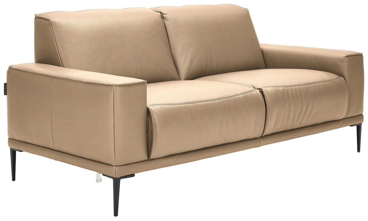 2-SITZER-SOFA in Echtleder Beige  - Beige/Schwarz, Design, Leder/Metall (180/82/92cm) - Johann Jakob
