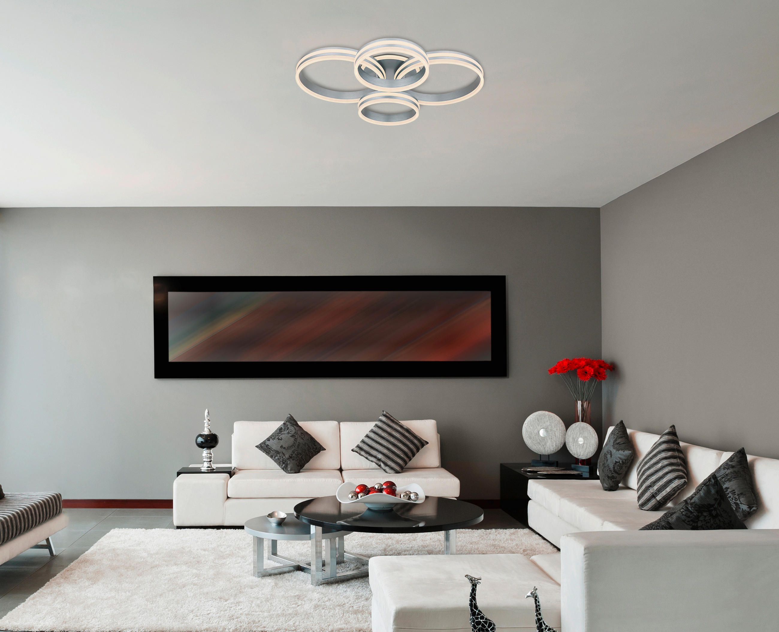 LED-DECKENLEUCHTE 90 W    85/68/14 cm  - Opal/Grau, Design, Kunststoff/Metall (85/68/14cm) - Globo