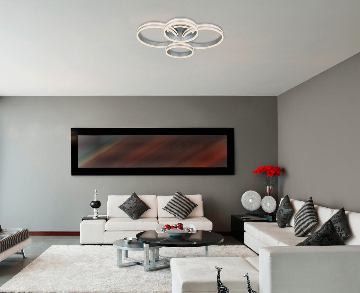 STROPNÉ LED SVIETIDLO, 85/68/14 cm - sivá/opálová, Design, kov/plast (85/68/14cm)