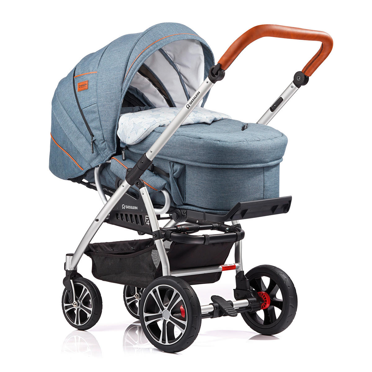 KINDERWAGENSET F4 Air+  - Cognac/Silberfarben, Basics, Textil/Metall (57/129/100cm) - Gesslein