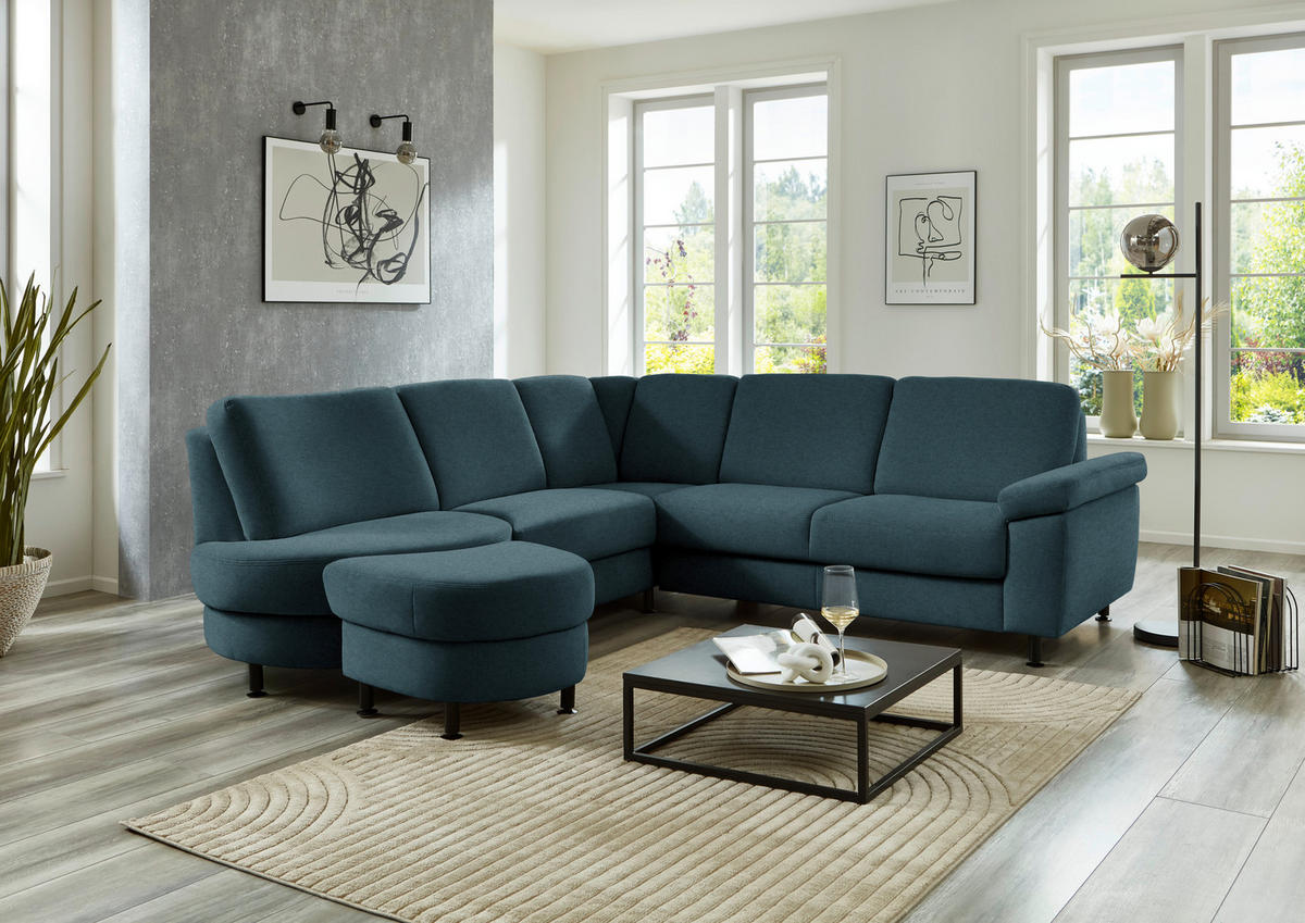 ECKSOFA Flachgewebe Opal  - Opal/Schwarz, Konventionell, Textil/Metall (252/248cm) - Beldomo Comfort