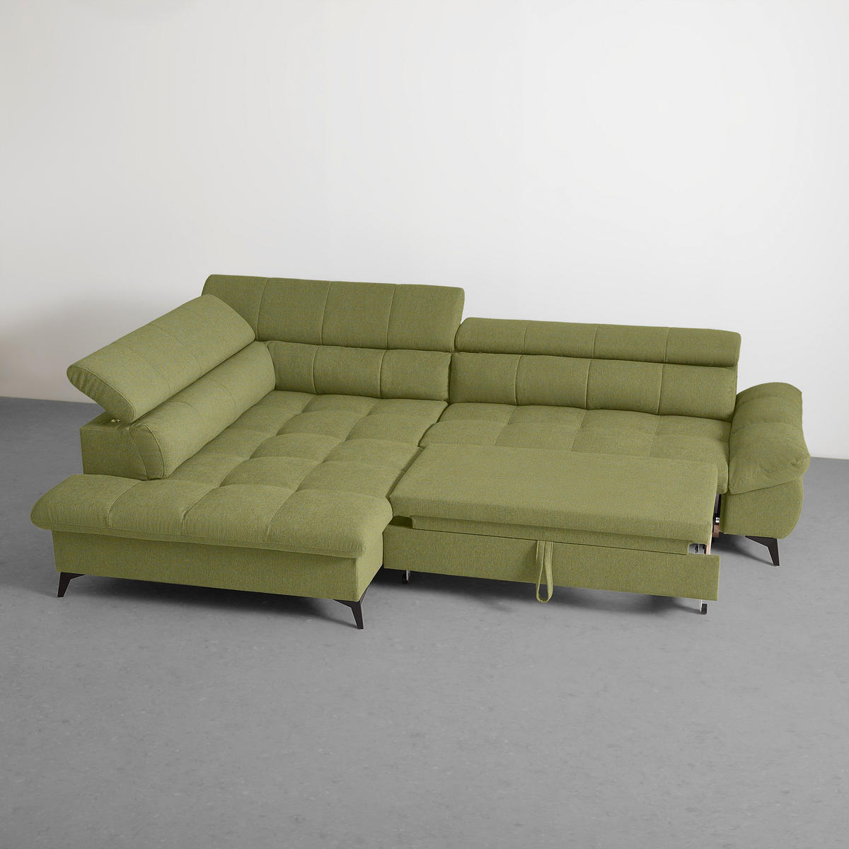 ECKSOFA Chenille Olivgrün  - Schwarz/Olivgrün, Modern, Textil/Metall (201/296cm) - Livetastic