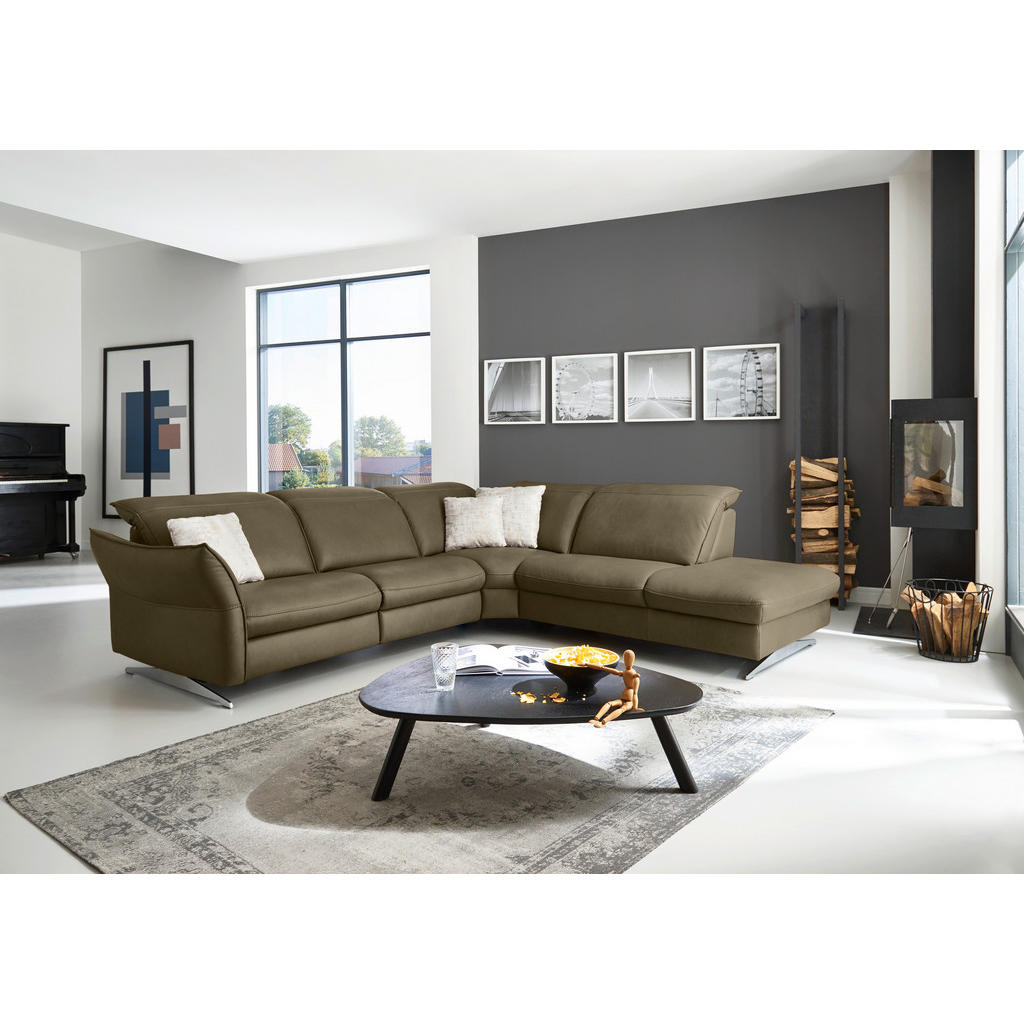 Thumbnail - Hukla Ecksofa Valdera, Mokka, Leder, Echtleder, Semi-Anilinleder, 4-Sitzer, L-Form, 292x258 cm, Goldenes M, Typenauswahl...