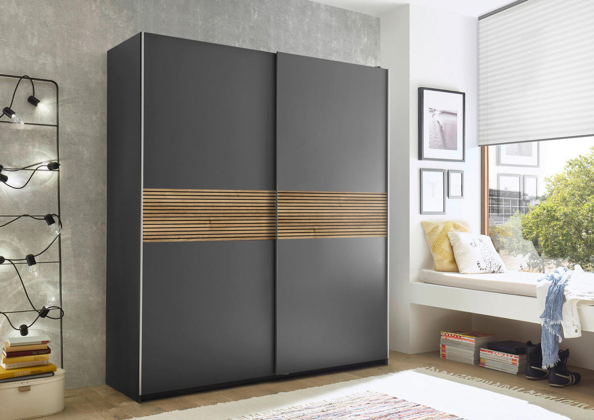 ORMAR S KLIZNIM VRATIMA boje grafita, boje hrasta   - boje grafita/boje hrasta, Moderno, drvni materijal/metal (170/195/57,5cm)