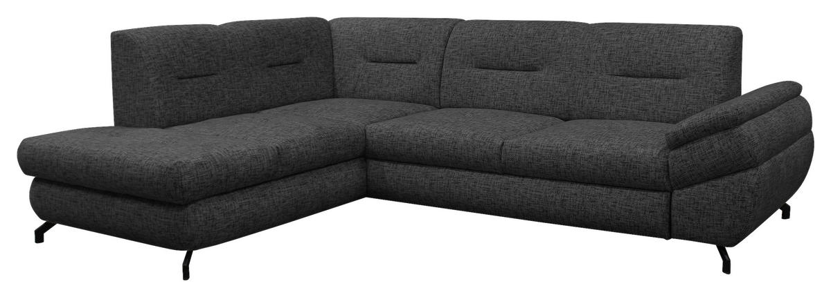 ECKSOFA in Struktur, Plüsch Dunkelgrau  - Dunkelgrau/Schwarz, Design, Textil/Metall (201/274cm) - MID.YOU