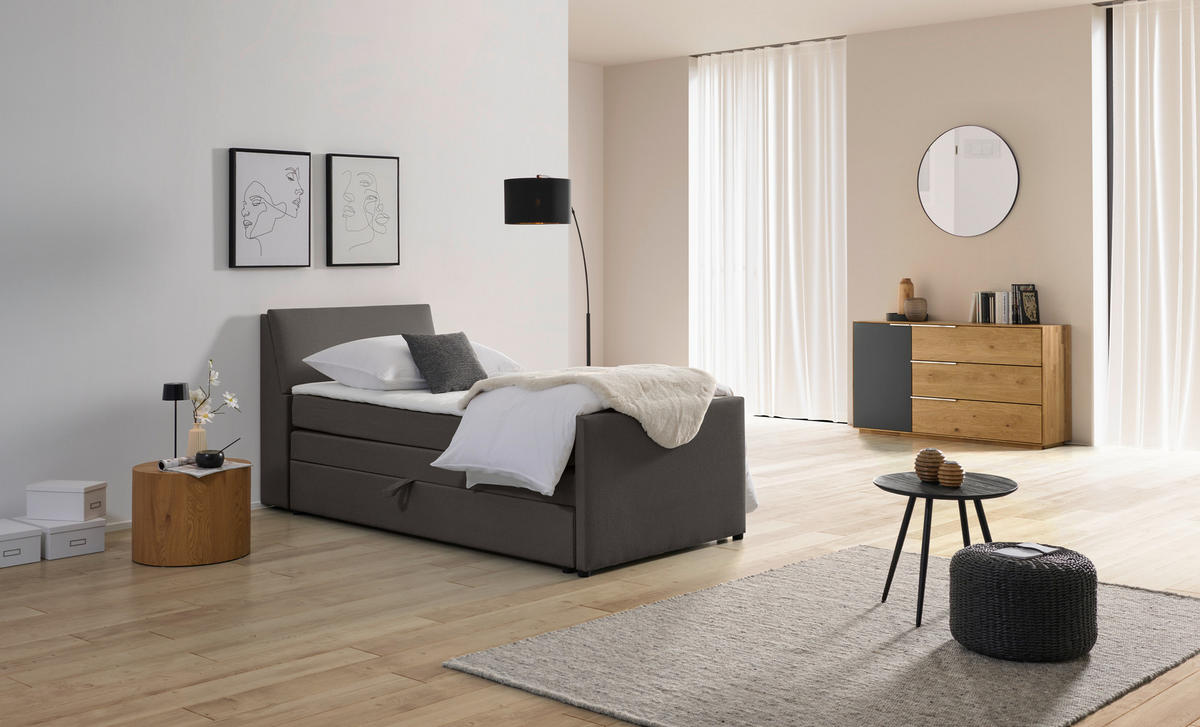 BOXSPRING-ÁGY 100/200 cm  grafitszürke  - grafitszürke/fekete, Modern, textil/fa (100/200cm) - MID.YOU