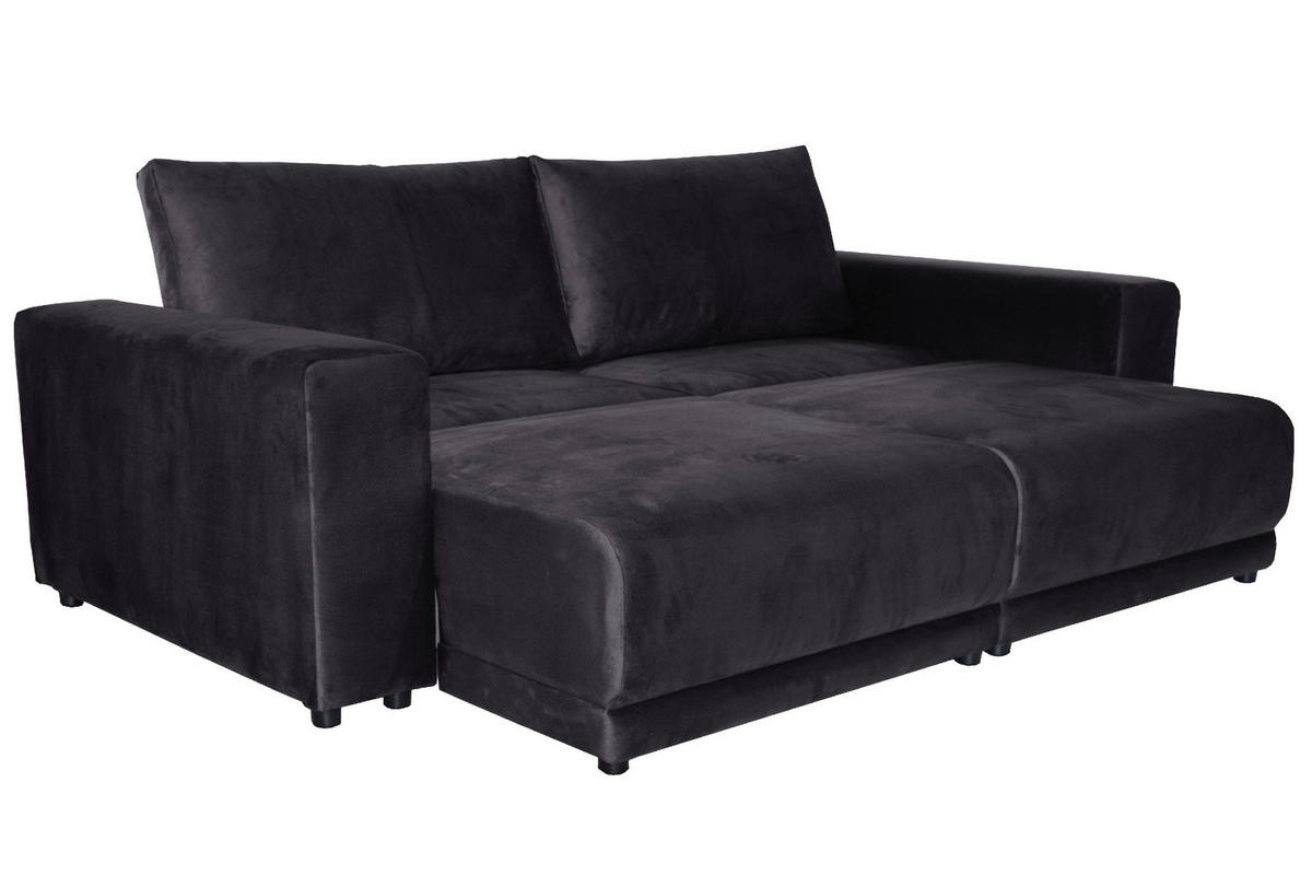 BIGSOFA in Velours Anthrazit  - Anthrazit/Schwarz, Design, Kunststoff/Textil (256/88/120cm) - home24