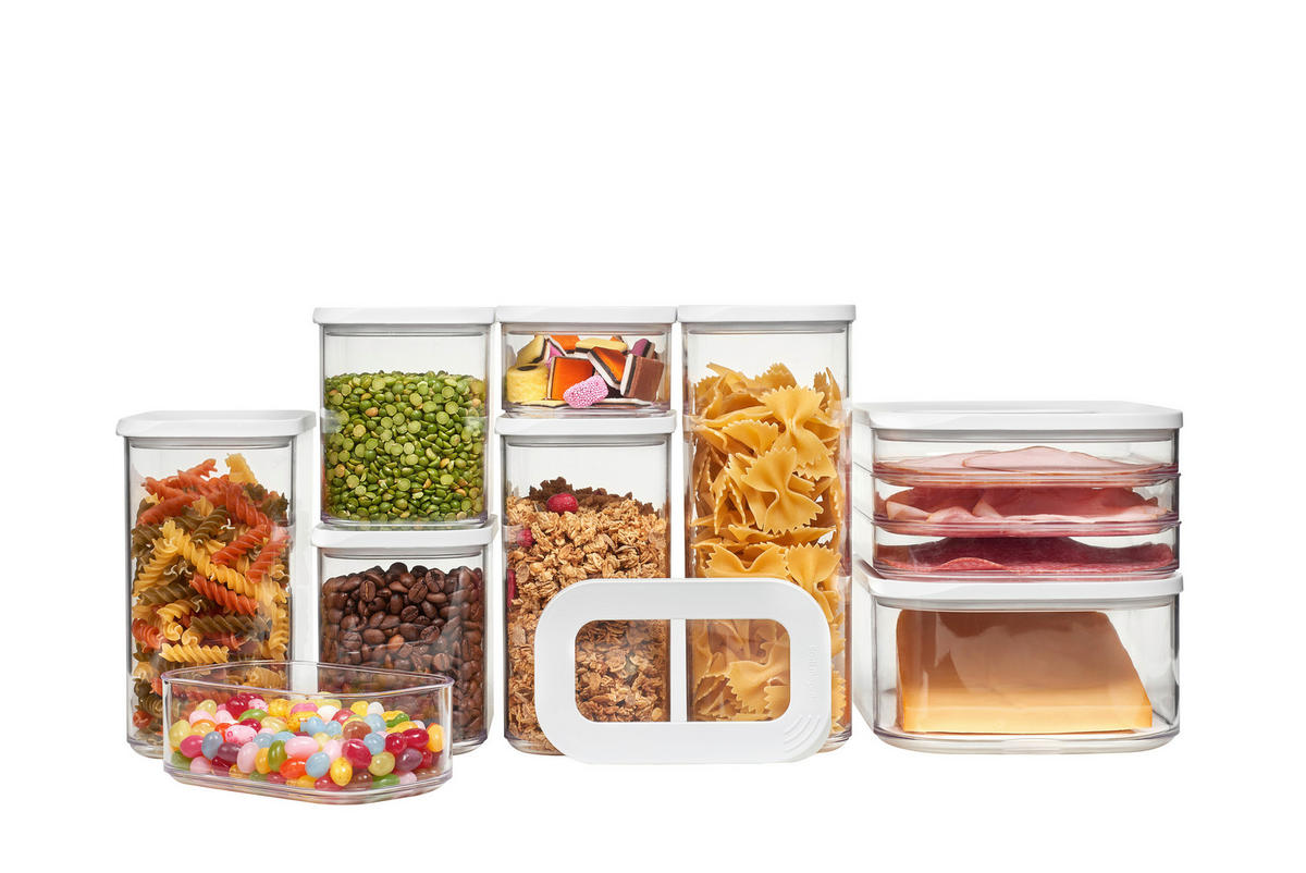 SADA DÓZ NA POTRAVINY 9-dielne - priehľadné/biela, Basics, plast (53,0/16,5/23,0cm) - Mepal