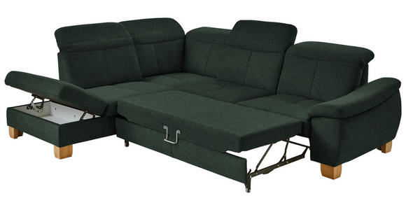 ECKSOFA in Flachgewebe Dunkelgrün  - Wildeiche/Dunkelgrün, Natur, Holz/Textil (243/301cm) - Voleo