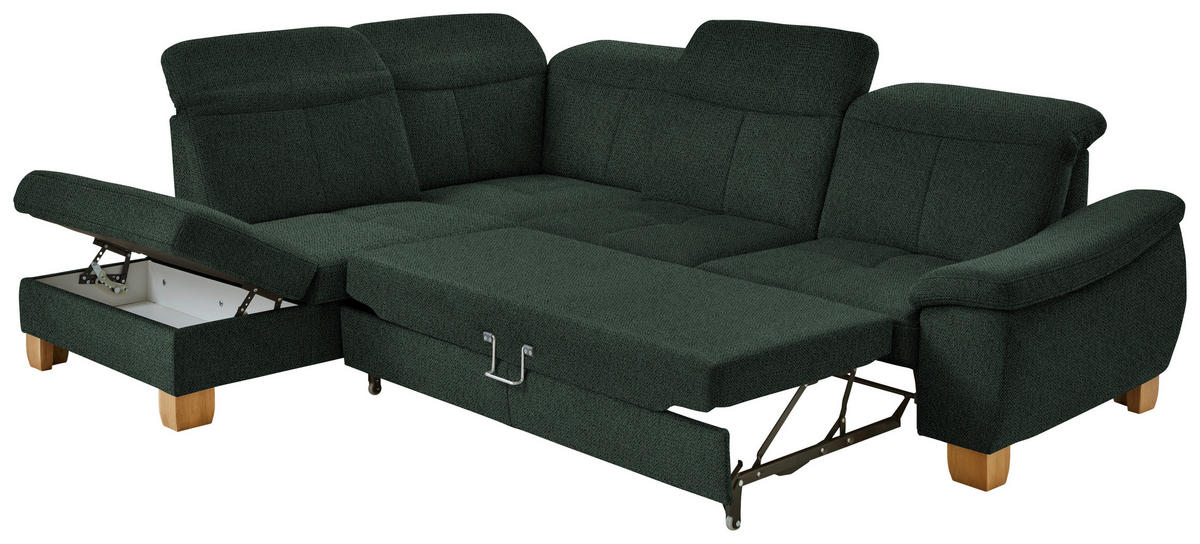 ECKSOFA in Flachgewebe Dunkelgrün  243/301 cm  - Wildeiche/Dunkelgrün, Natur, Holz/Textil (243/301cm) - Voleo