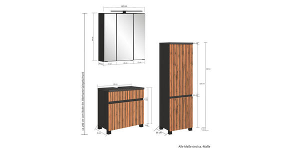 BADEZIMMER  in 100 cm  - Anthrazit/Eiche Wotan, KONVENTIONELL, Glas/Holzwerkstoff (100cm) - Xora