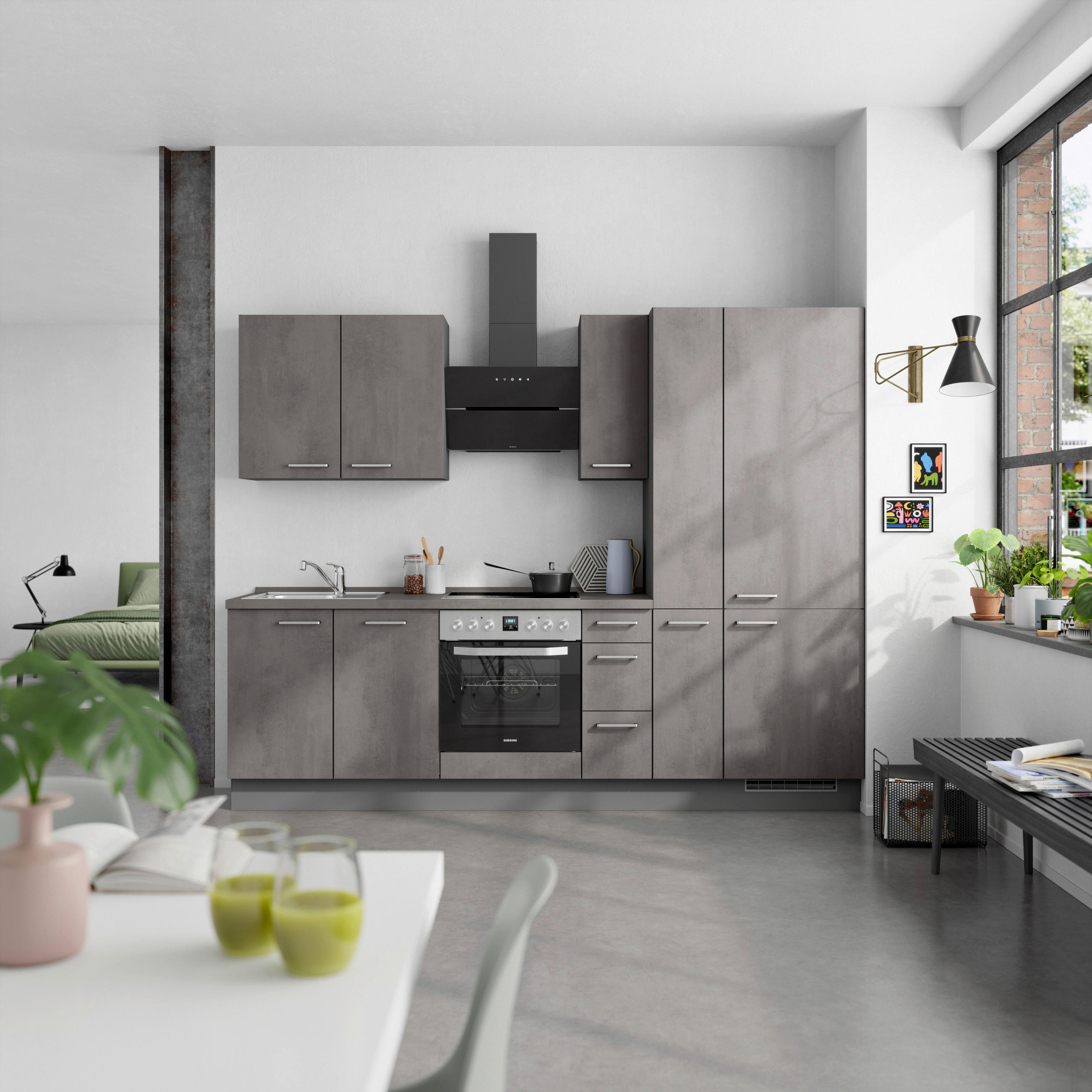 KÜCHENBLOCK Riva 270 cm  in Schieferfarben  - Schieferfarben/Edelstahlfarben, MODERN, Holzwerkstoff/Metall (270cm) - Nobilia