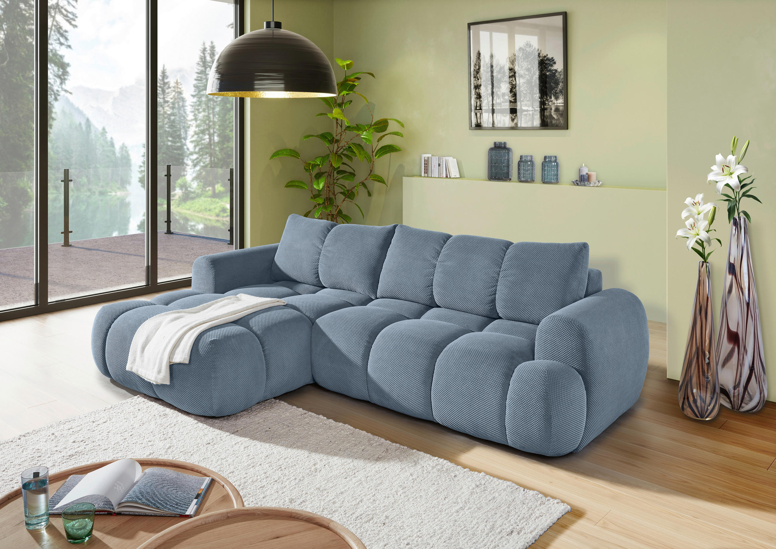 ECKSOFA Blau Flachgewebe  - Blau/Schwarz, KONVENTIONELL, Kunststoff/Textil (174/274cm) - Carryhome