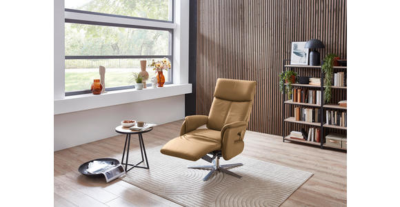 RELAXSESSEL in Leder Honig - Edelstahlfarben/Honig, Design, Leder/Metall (70/124/85cm) - Cantus