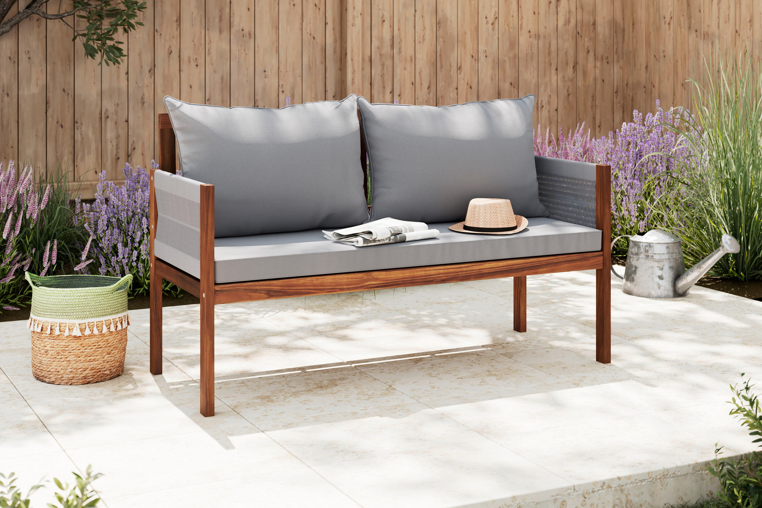 GARTENBANK 150/90/60 cm Akazie   - Grau/Akaziefarben, Design, Holz/Kunststoff (150/90/60cm) - Ambia Garden