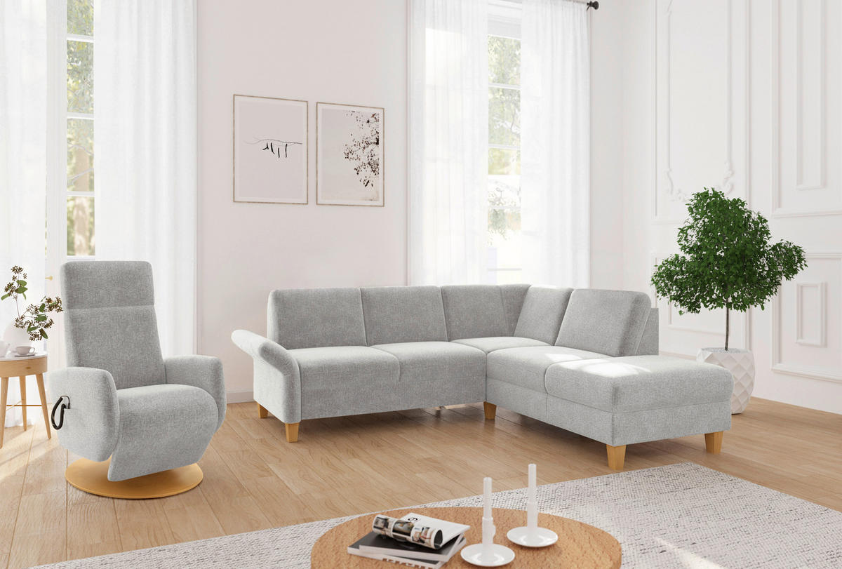 ECKSOFA ROCHELLE E Hellgrau Flachgewebe  - Eichefarben/Hellgrau, KONVENTIONELL, Holz/Textil (240/216cm) - Sit & More