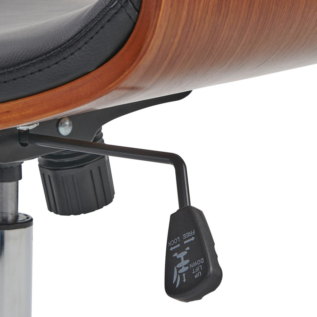CHEFSESSEL Lederlook Schwarz, Chromfarben, Walnussfarben  - Chromfarben/Walnussfarben, MODERN, Holz/Kunststoff (67/113-123/64cm) - Livetastic