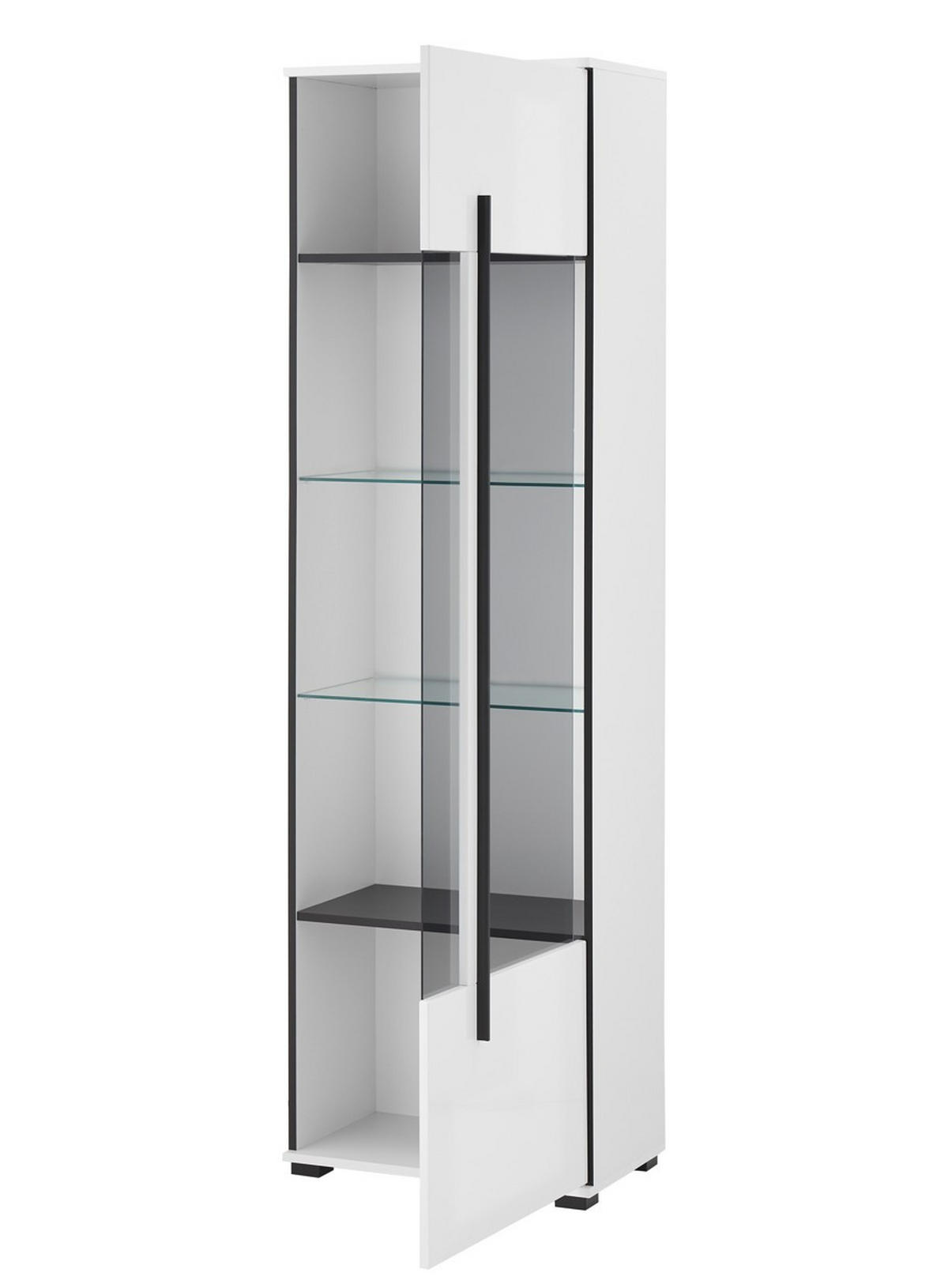 VITRINE  in Weiß Hochglanz  - Weiß Hochglanz/Schwarz, Design, Glas/Holzwerkstoff (60/200/37cm) - Livetastic