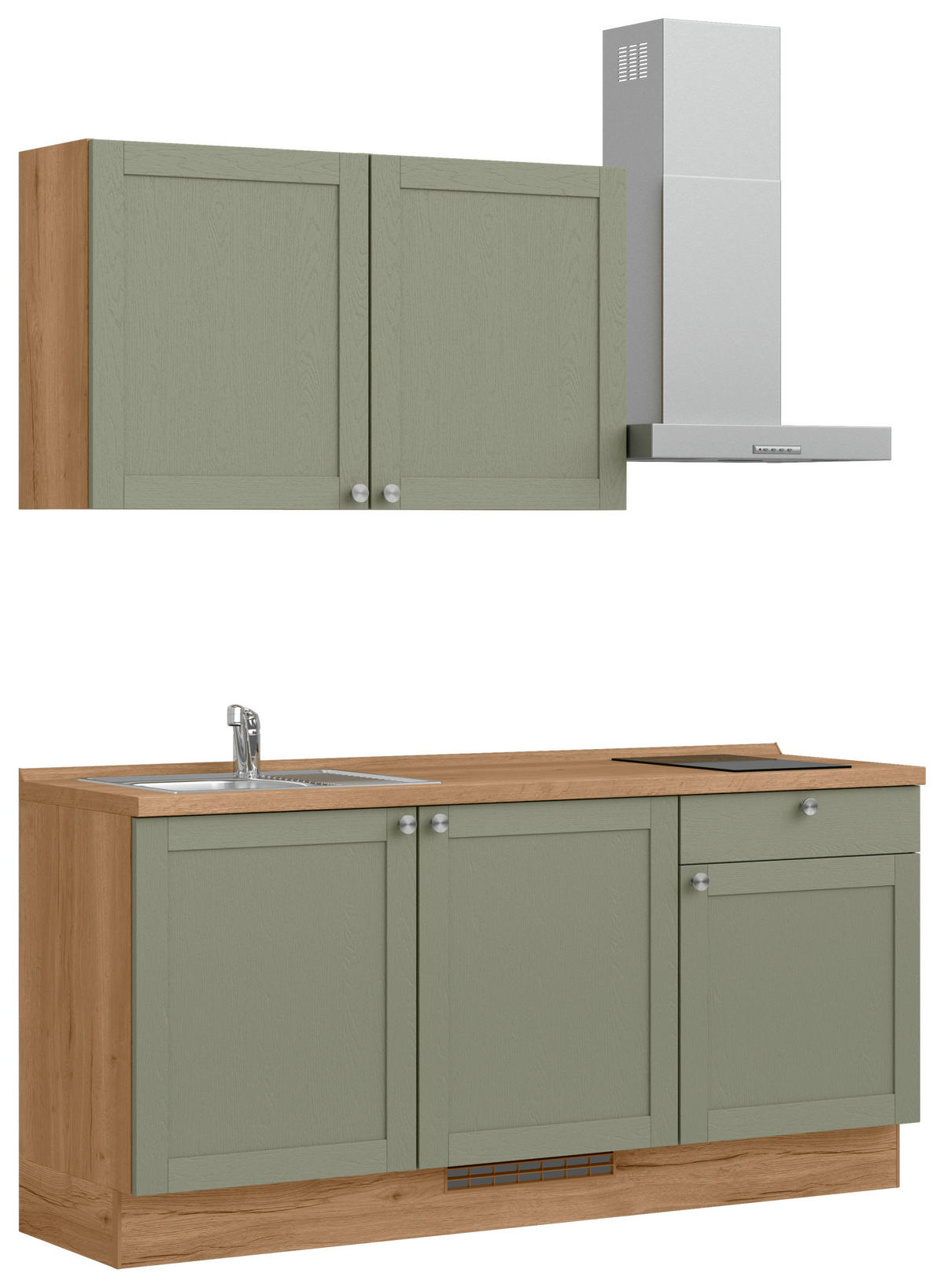 KÜCHENBLOCK Frame 180 cm  in Eichefarben, Olivgrün  - Edelstahlfarben/Eichefarben, MODERN, Holzwerkstoff/Metall (180cm) - Nobilia