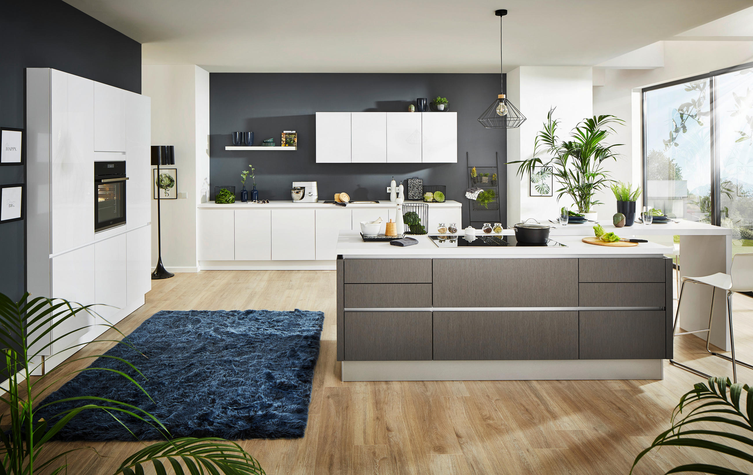 EINBAUKÜCHE LASER BRILLANT  - Weiß/Grau, Design, Holzwerkstoff - Moderano