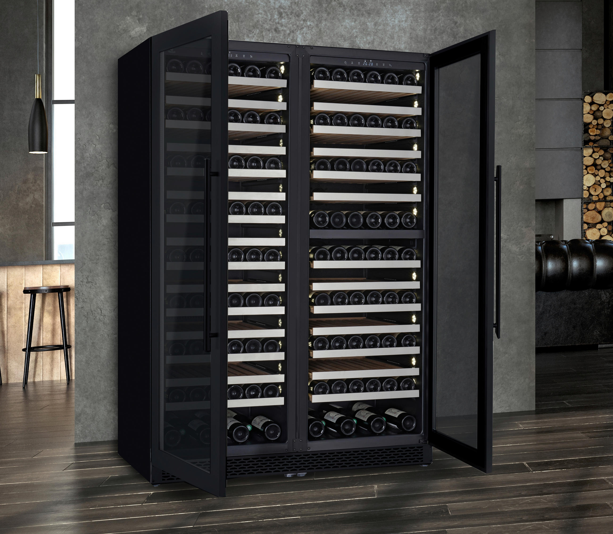 WEINKLIMASCHRANK - Schwarz, Basics, Glas/Holz (119/71/172cm) - Trisa Electronics