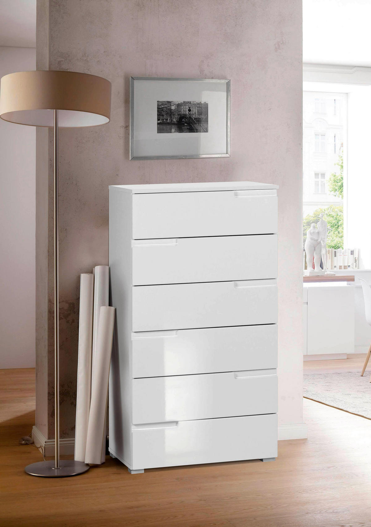 KOMODA, biela, biela s vysokým leskom, 65/117,6/40 cm - sivá/biela, Modern, kompozitné drevo/plast (65/117,6/40cm) - Xora