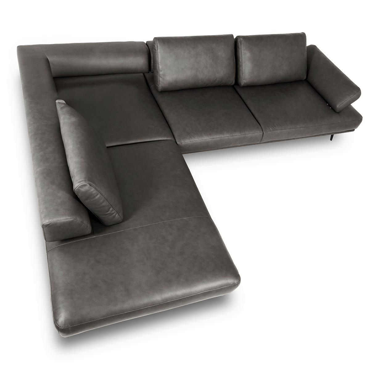 ECKSOFA Anthrazit Echtleder  - Anthrazit/Schwarz, Design, Leder/Metall (237/306cm) - Livetastic