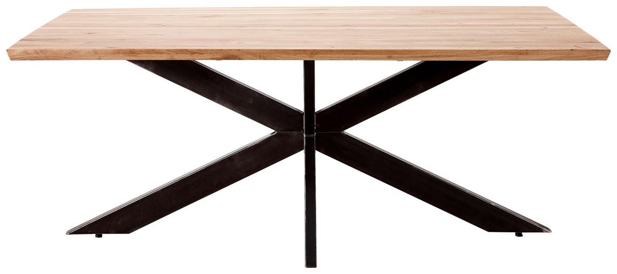 ESSTISCH Wildeiche massiv rechteckig Eichefarben  - Eichefarben/Schwarz, Design, Holz/Metall (200/100/77cm) - Linea Natura
