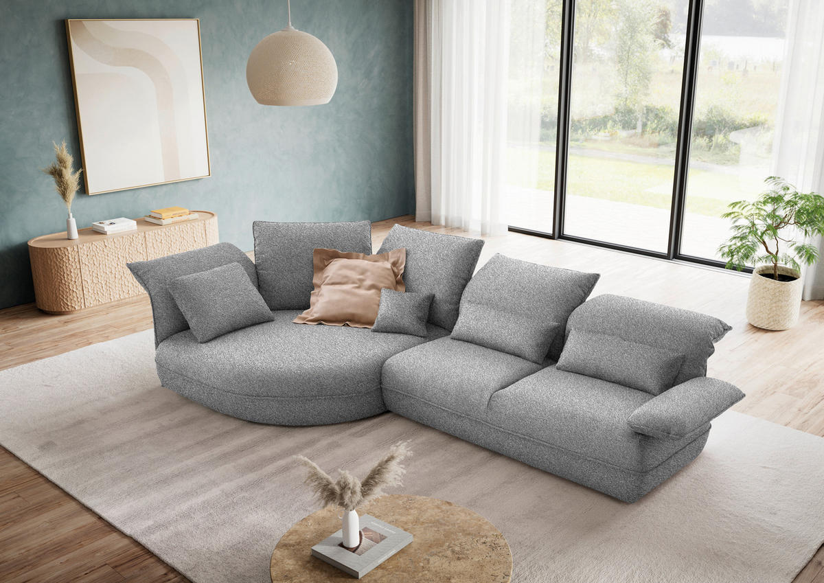 ECKSOFA Chenille Grau  - Schwarz/Grau, Design, Kunststoff/Textil (154/343cm) - Koinor