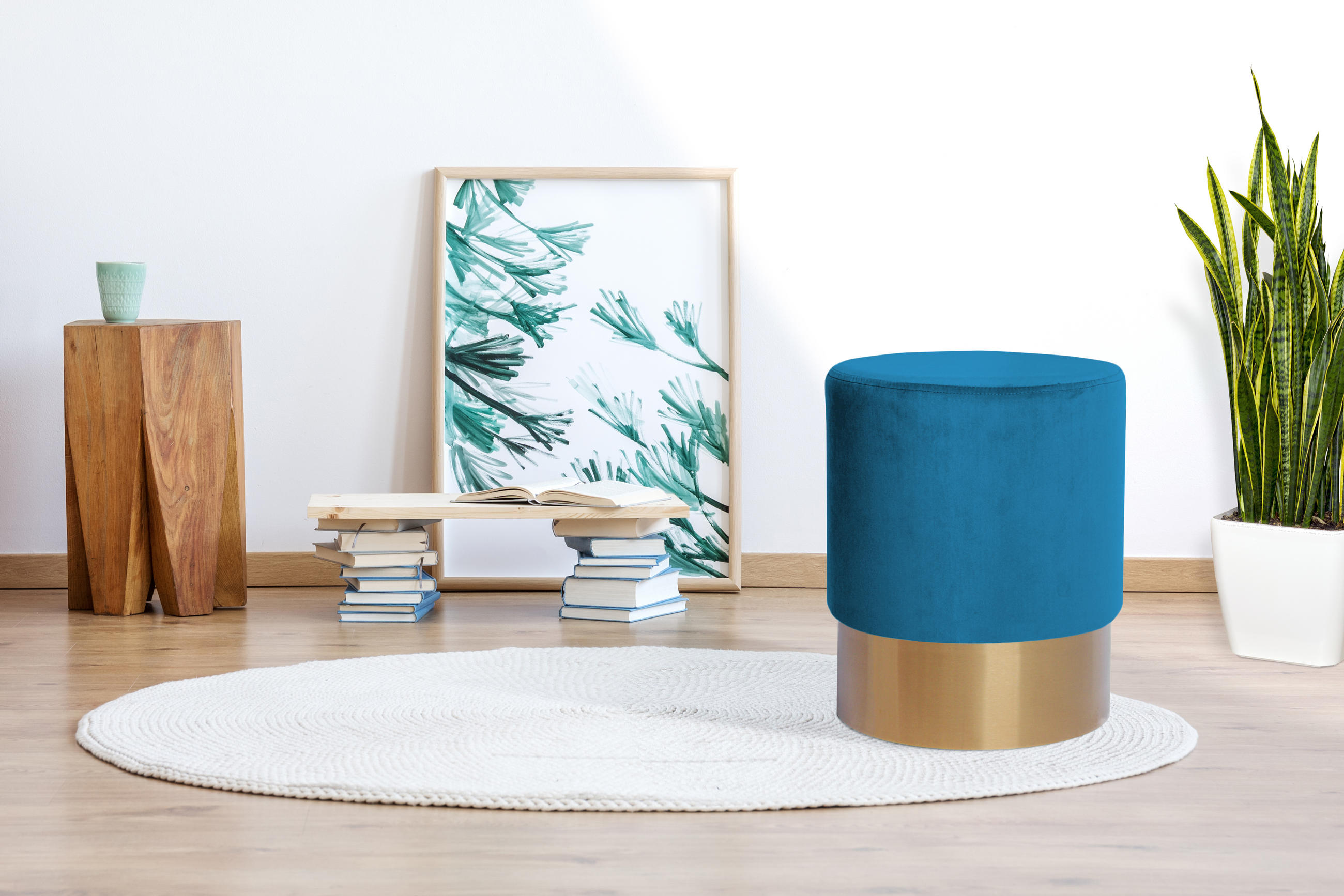 HOCKER in Holz, Textil, Holzwerkstoff Blau  - Blau/Goldfarben, Basics, Holz/Holzwerkstoff (35/42cm) - Kayoom