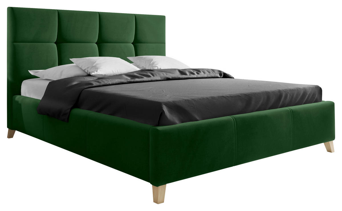 POLSTERBETT 140/200 cm, inkl. Lattenrost, Bettkasten,  in Dunkelgrün  - Dunkelgrün/Buchefarben, KONVENTIONELL, Holz/Textil (140/200cm) - Carryhome
