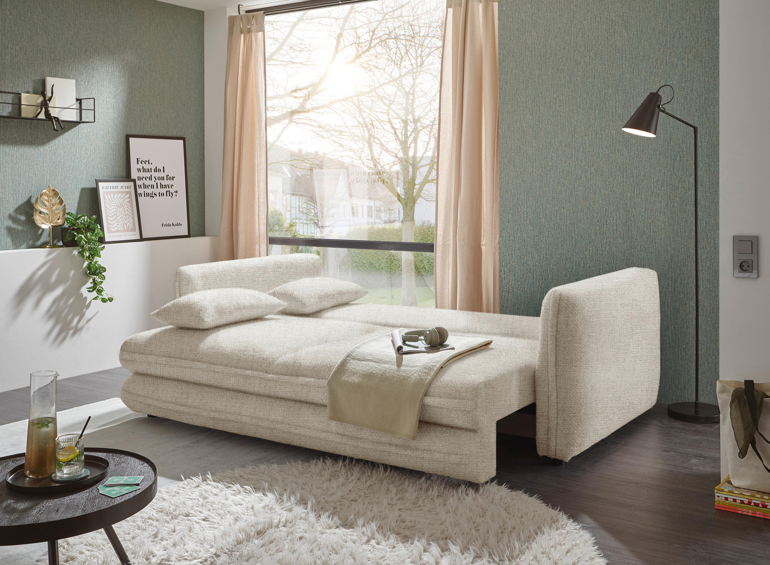 SCHLAFSOFA Mikrovelours Beige  - Beige/Schwarz, KONVENTIONELL, Kunststoff/Textil (237/94/117cm) - MID.YOU