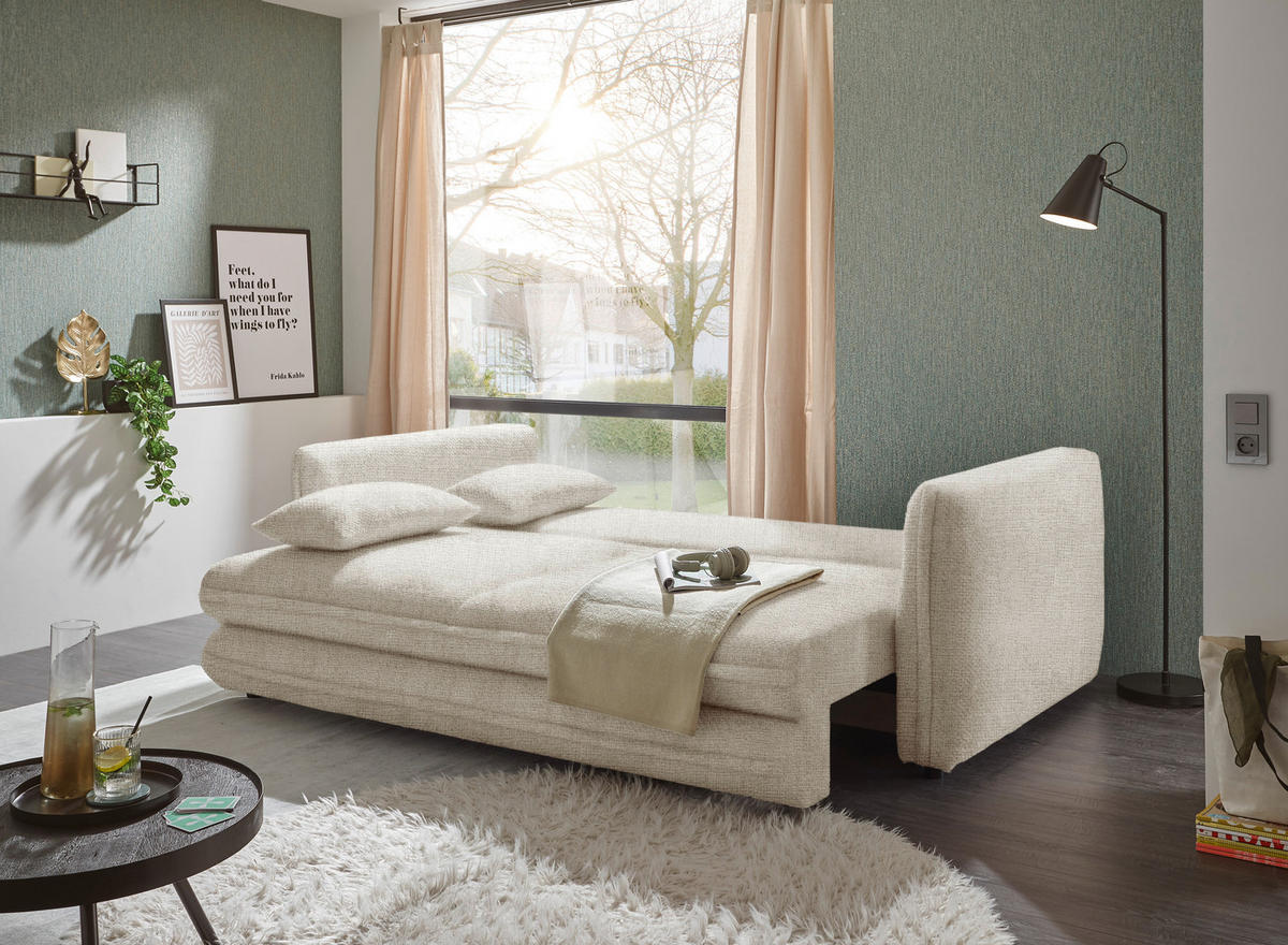 SCHLAFSOFA in Mikrovelours Beige  - Beige/Schwarz, KONVENTIONELL, Kunststoff/Textil (237/94/117cm) - MID.YOU