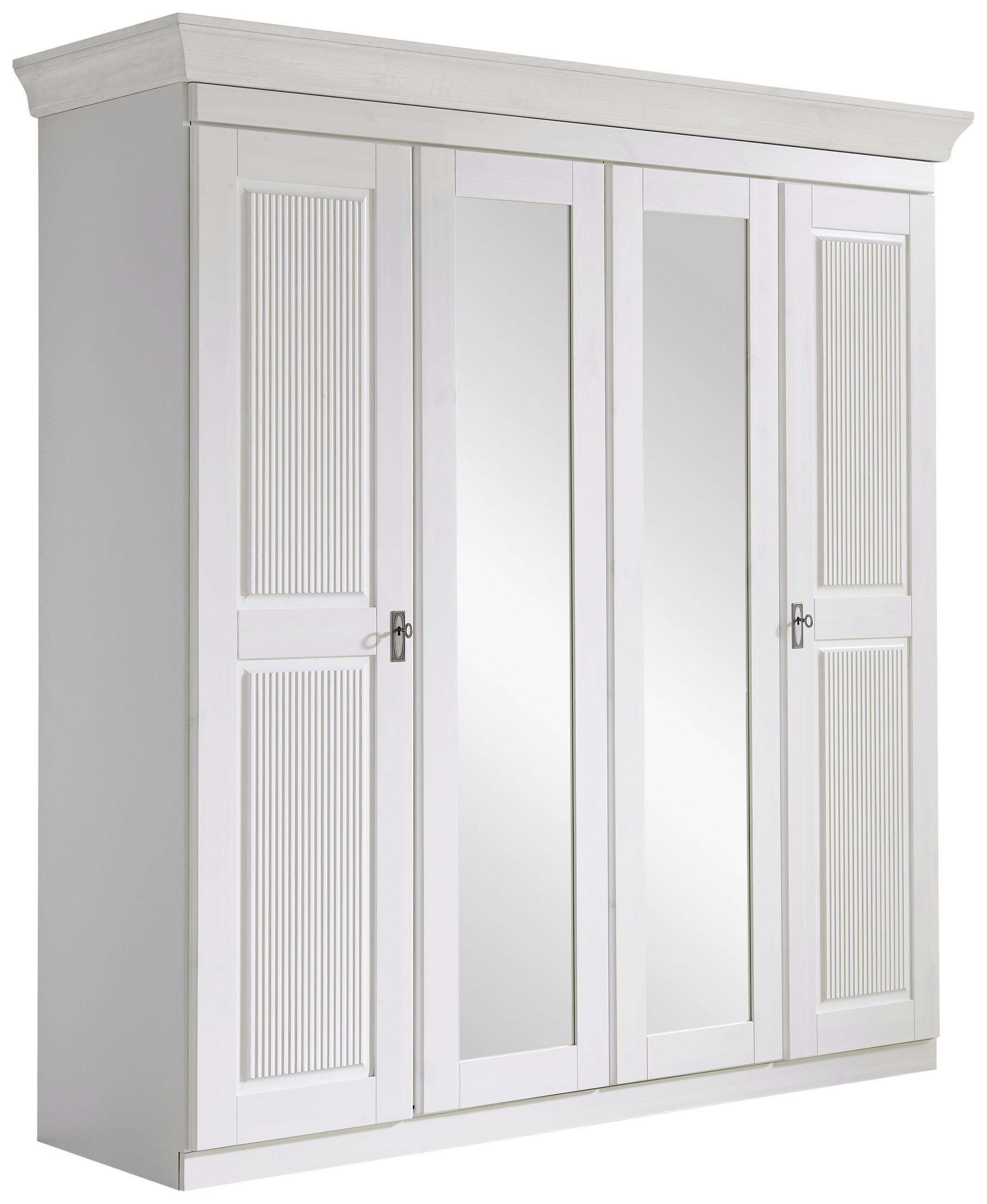 DREHTÜRENSCHRANK 205/210/64 cm,  in Weiß, 4-türig  - Weiß/Kupferfarben, ROMANTIK / LANDHAUS, Glas/Holz (205/210/64cm) - Boxxx