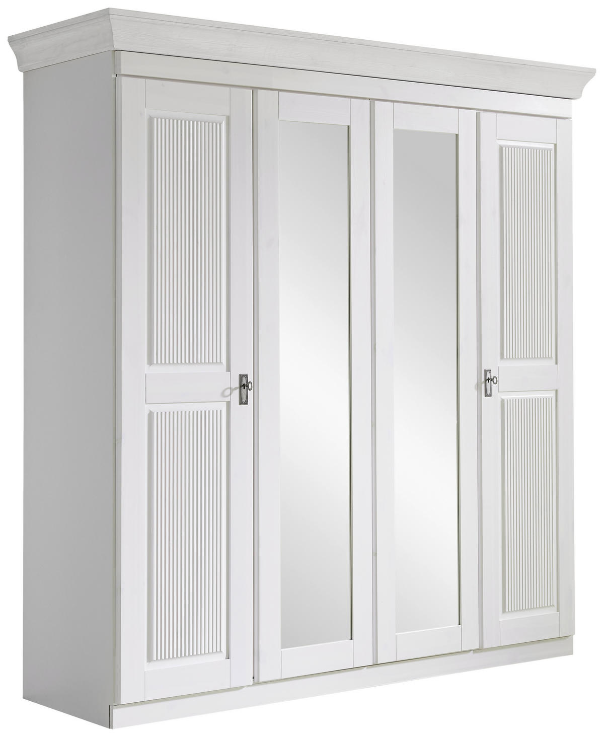 DREHTÜRENSCHRANK 205/210/64 cm,  in Weiß, 4-türig  - Weiß/Kupferfarben, ROMANTIK / LANDHAUS, Glas/Holz (205/210/64cm) - Boxxx