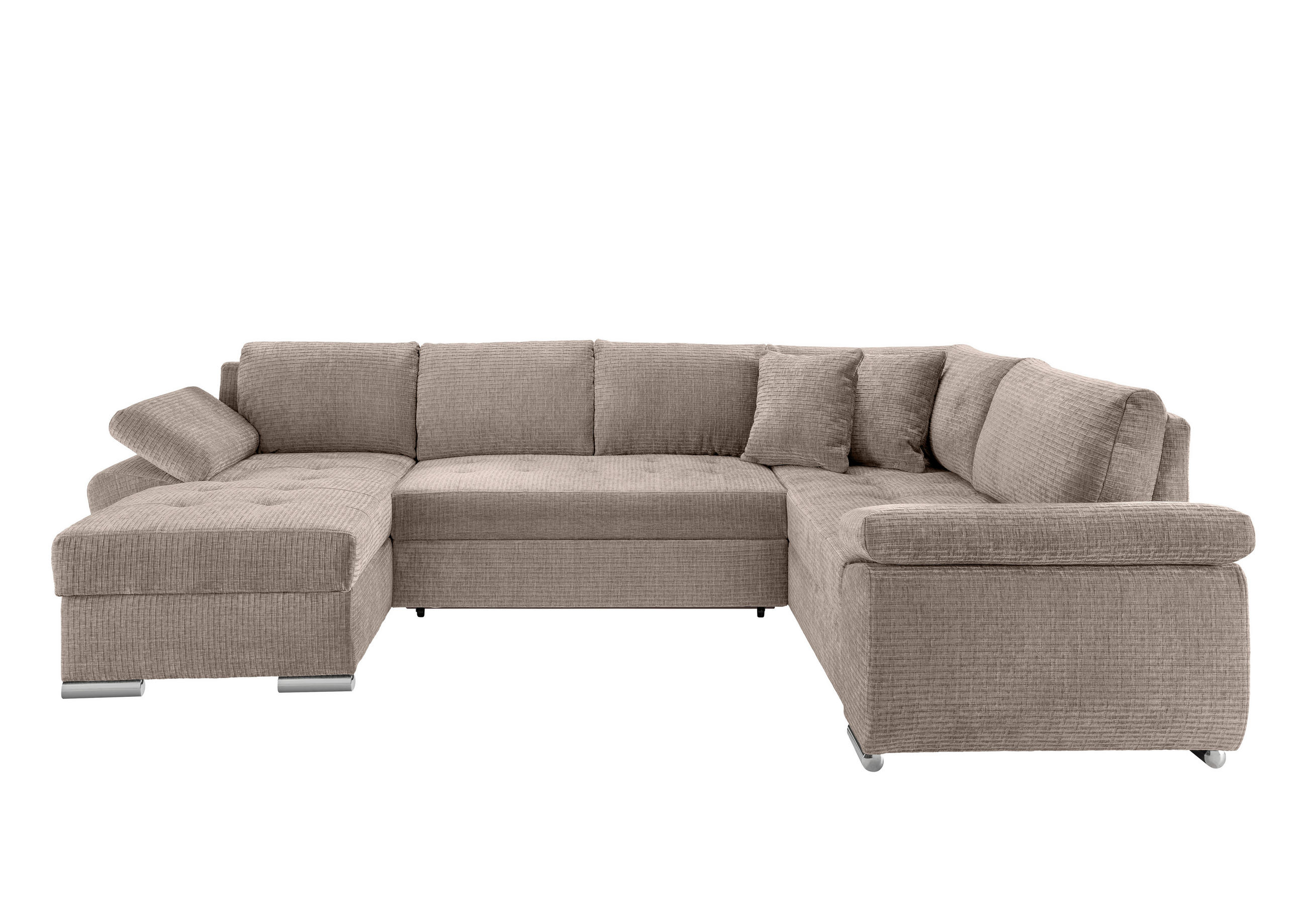 WOHNLANDSCHAFT in Mikrofaser Beige  - Chromfarben/Beige, KONVENTIONELL, Textil/Metall (157/305/219cm) - Livetastic