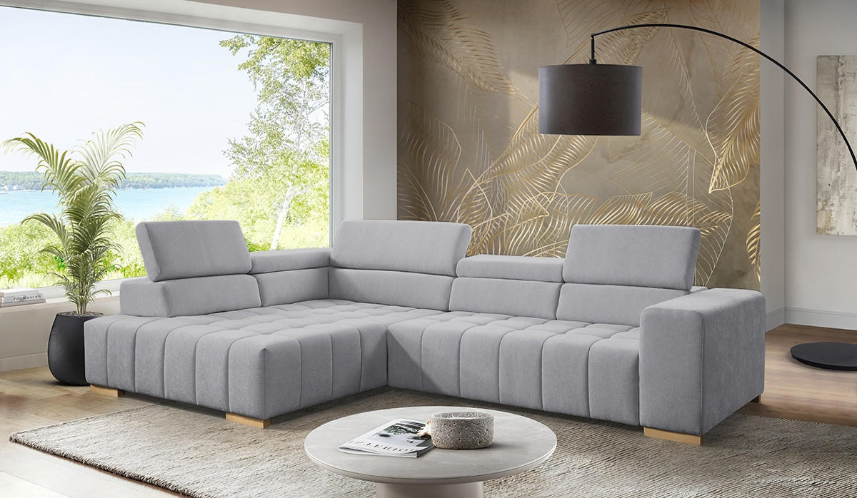 ECKSOFA in Chenille Grau  - Naturfarben/Grau, Design, Holz/Textil (201/307cm) - Livetastic