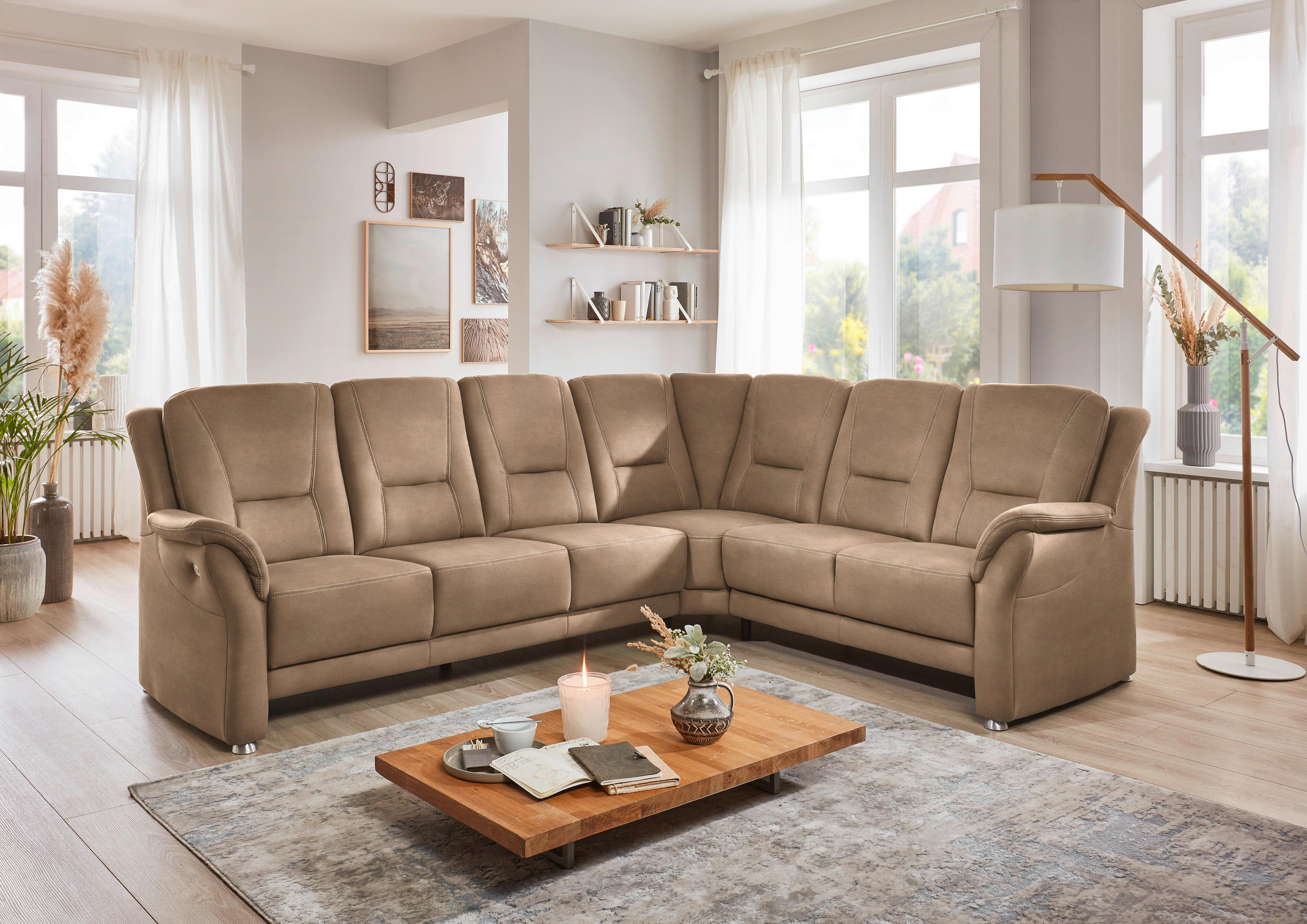 ECKSOFA in Mikrofaser Beige - Beige/Alufarben, Konventionell, Textil/Metall (275/223cm) - Beldomo Comfort