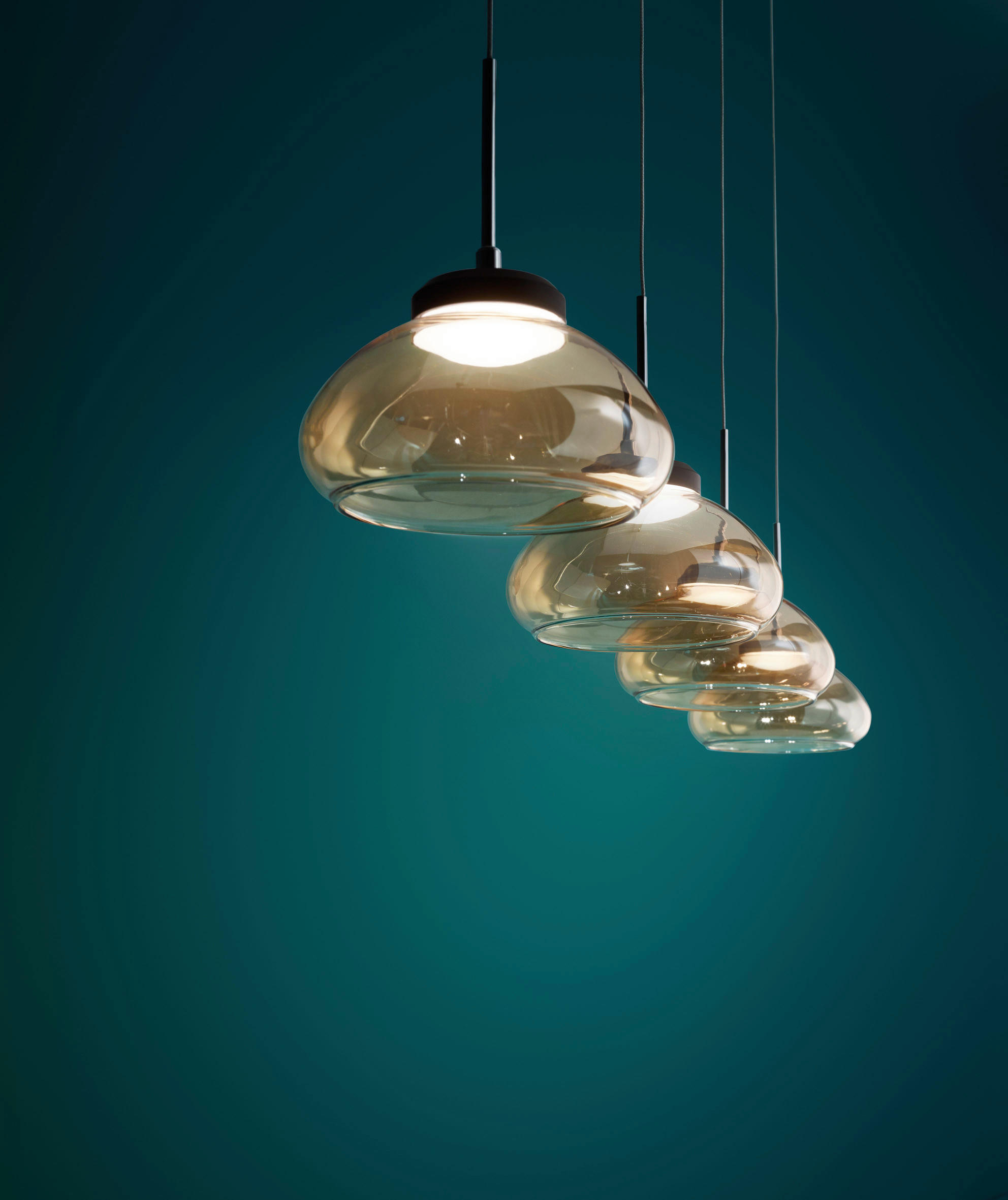 LED-HÄNGELEUCHTE 95/10/200 cm    - Bernsteinfarben/Schwarz, Design, Glas/Metall (95/10/200cm) - Fabas Luce
